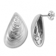 Stainless steel findings earrings / earpin mussel with loop Silver