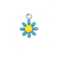 Stainless steel charms flower Silver-Blue-Yellow