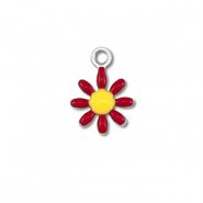 Stainless steel charms flower Silver-Dark Red-Yellow