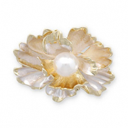 Brooches flower with pearl Gold-White