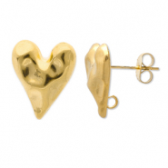 Stainless steel findings earrings / earpin heart with loop Gold