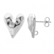 Stainless steel findings earrings / earpin heart with loop Silver
