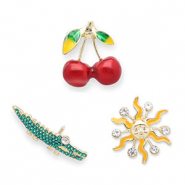 Pins cherries / crocodile / sun Gold-Green-Red-Yellow