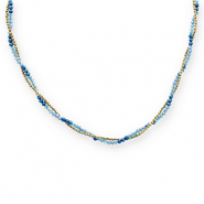 Stainless steel necklaces top faceted beads Gold-Blue-Dark Blue