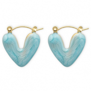 Stainless steel earrings creole heart Gold-Light Blue