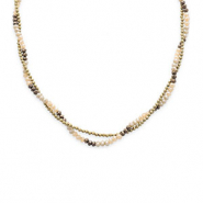 Stainless steel necklaces top faceted beads Gold-Beige-Brown