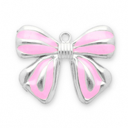 Stainless steel charms bow Silver-Pink