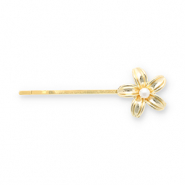 Hair accessories bobby pin flower with imitation pearl Gold-White