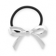 Hair accessories hair tie with metal bow Silver-Black
