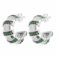 Stainless steel earrings / earpins with strass Silver-Dark Green