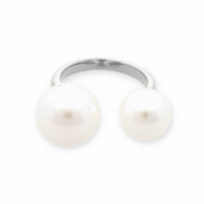Stainless steel rings pearls Silver-White