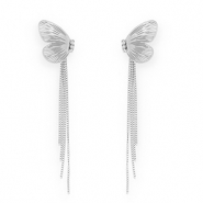 Stainless steel earrings / earpins butterfly Silver