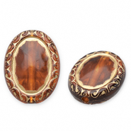 Acrylic beads oval Cognac Brown-Gold