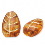 Acrylic beads leaf Cognac Brown-Gold