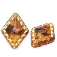 Acrylic beads rhombus Cognac Brown-Gold