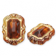 Acrylic beads rectangle Cognac Brown-Gold