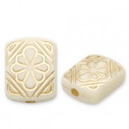 Acrylic beads rectangle with flower Off White-Gold