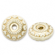 Acrylic beads rondelle with heart Off White-Gold