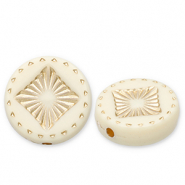 Acrylic beads disc with square Off White-Gold