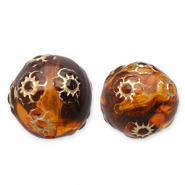 16 mm acrylic beads round with flowers Cognac Brown-Gold