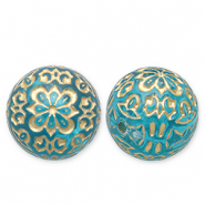 14 mm acrylic beads round Teal Blue-Gold
