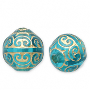 12 mm acrylic beads round Teal Blue-Gold