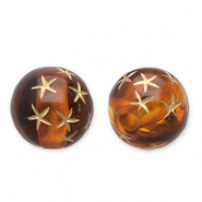 10 mm acrylic beads round with stars Cognac Brown-Gold