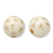 10 mm acrylic beads round with stars Off White-Gold