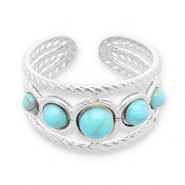 Stainless steel rings with imitation natural stone Silver-Turquoise