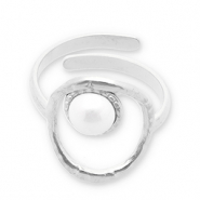 Stainless steel rings pearls Silver-White