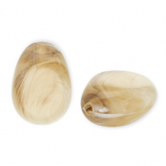 Acrylic beads egg-shaped Beige Brown-White