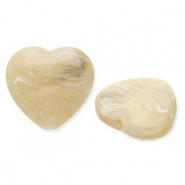Acrylic beads heart Beige Brown-White