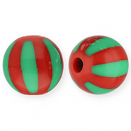 12 mm acrylic beads with stripes Red-Green