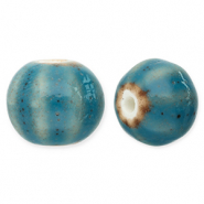 Beads Ceramic with stripes 12mm Teal Blue