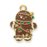 Stainless steel charms gingerbread man Gold-Brown-Multicolour