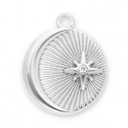 Stainless steel charms moon and star with strass Silver-Transparent