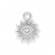 Stainless steel charms sun Eye of Providence with strass Silver-Transparent