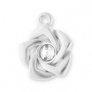 Stainless steel charms rose with strass Silver-Transparent