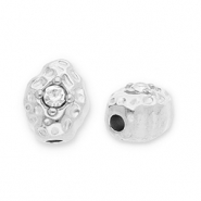 Stainless steel beads oval with strass Silver-Transparent