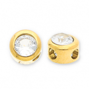 Stainless steel beads disc with strass Gold-Transparent