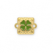 DQ European metal charms connector square with clover Gold-Green (Nickelfree)