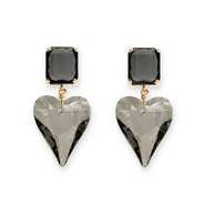 Crystal glass earrings / earpins rectangle-heart Dark Grey-Grey
