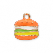 Metal charms hamburger Gold-Orange-Green-Yellow