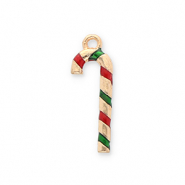 Metal charms candy cane Gold-Red-Green