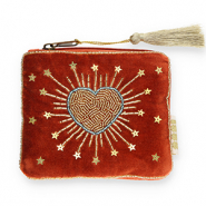 BY31&reg; Pouch heart with stars Rust Red-Gold-Blue