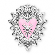 Stainless steel charms sacred heart Silver-Light Pink