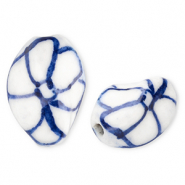 Beads ceramic twisted with flower Off White-Delft Blue