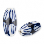Beads ceramic rice Off White-Delft Blue