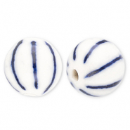 Beads ceramic 10mm with stripes Off White-Delft Blue