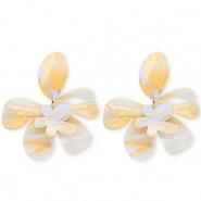 Trendy resin earrings&nbsp;/&nbsp;earpins flower Ivory White-Light Carolina Blue-Light Orange